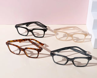 Eyecandys Hotshot Unisex Square Acetate Glasses in Tortoiseshell, Pink, Black, and Blue with a bold full-frame design. Ideal for fashion-forward individuals looking for versatile, durable eyewear