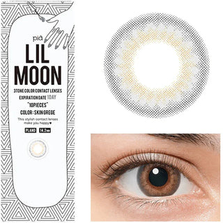 Close-up of dark eye wearing Eyecandys Lilmoon 1-Day Skin Grege color contact lens showing lens design