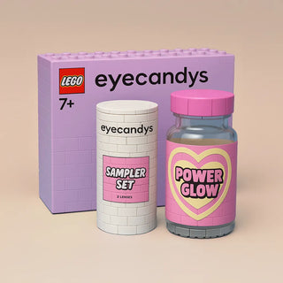 EyeCandys sampler set with PowerGlow vial and colorful LEGO-style design box