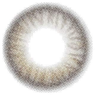 Circular halftone pattern with black and brown dots, inspired by Topards 1-Day Glow Brown (10pk) contact lenses. A white hollow center and fading dots evoke the lens design, subtly hinting at UV protection features from Topards.