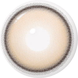 Design of the i-Sha Dekame Hug Me Brown coloured contact lens from Eyecandys on a white background, showing the pixel dotted detail and limbal ring.
