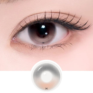 Red-Brown contact lens-close up with matching lens at the bottom.