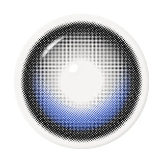 Lens design of EyeCandys i-Sha Dekame Kiss Me 1-Day Blue Pop featuring a vibrant blue pattern with a natural blending ring