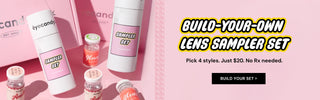 EyeCandys Amelie and Glossy contact lens glass vials with cardboard tube packaging – Build Your Own Lens Sampler Set