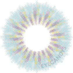 Design of the Lensrang Ailleen Blue prescription colour contact lenses from Eyecandys on a white background, showing the fine pixel detail and enlarging limbal ring.