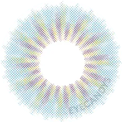 Design of the Lensrang Ailleen Blue prescription colour contact lenses from Eyecandys on a white background, showing the fine pixel detail and enlarging limbal ring.