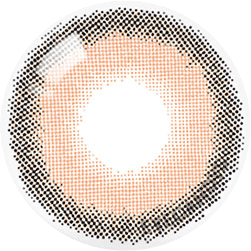 Design of the Lensrang Comely Brown prescription colour contact lenses from Eyecandys on a white background, showing the fine pixel detail and enlarging limbal ring.