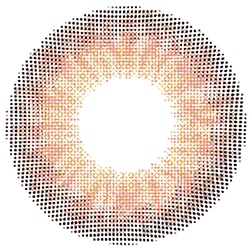Design of the Lensrang Iwwinka Pink Brown prescription colour contact lenses from Eyecandys on a white background, showing the fine pixel detail and enlarging limbal ring.