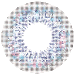 Design of the Lensrang Narcissus Blue Grey prescription colour contact lenses from Eyecandys on a white background, showing the fine pixel detail and enlarging limbal ring.
