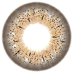 Design of the Lensrang Puella Brown prescription colour contact lenses from Eyecandys on a white background, showing the fine pixel detail and enlarging limbal ring.