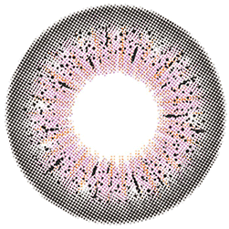 Design of the Lensrang Puella Pink Brown prescription colour contact lenses from Eyecandys on a white background, showing the fine pixel detail and enlarging limbal ring.