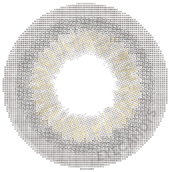 Design of the Lensrang Romantic Grey prescription colour contact lenses from Eyecandys on a white background, showing the fine pixel detail and enlarging limbal ring.