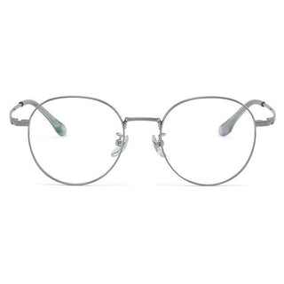 Frontal view of Round vintage glasses frames in silver on a white background