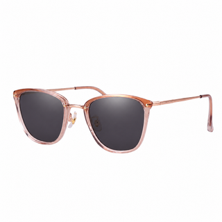 EyeCandys Posh Square sunglasses feature rose gold cat-eye frames, dark lenses, and slim metal arms—an elegant, modern choice for fans of full-frame glasses. Displayed on a white background.