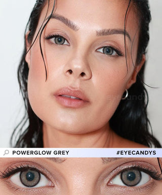 Marina wearing Eyecandys PowerGlow grey colored contact lenses – bold and luminous prescription colored contact lenses with a glowing grey tint. Stylish and comfortable color contact lenses for daily wear