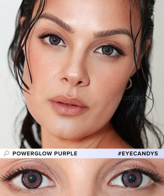 Marina wearing Eyecandys PowerGlow purple colored contact lenses – vibrant and luminous prescription colored contact lenses with a bold purple hue. Eye-catching color contact lenses perfect for standout looks