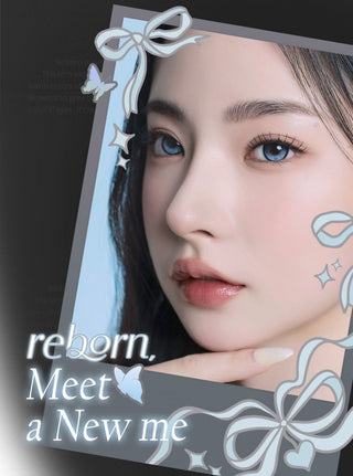 A female model with natural dark eyes wearing i-Sha Reborn Reborn Sky Veil contact lenses