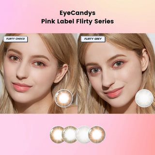 Packaging of Pink Label Flirty Honey Brown contact lenses