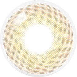 Design of the Olola Able Brown (KR) colored prescription contact lenses from Eyecandys on a white background, showing detailed dotted patterns designed to enhance the iris.