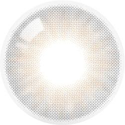 Design of the Olola Amuse Grey (KR) colored prescription contact lenses from Eyecandys on a white background, showing detailed dotted patterns designed to enhance the iris.