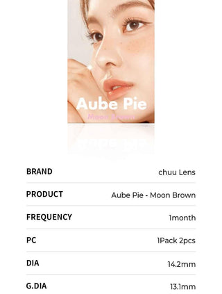 Asian model demonstrating a K-idol-inspired look with Chuu Aube Pie Moon Brown coloured contact lenses, highlighting the instant brightening and enlarging effect of the circle contact lenses over dark irises.