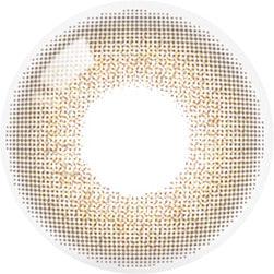 Design of the Olola Dewie Brown (KR) colored prescription contact lenses from Eyecandys on a white background, showing detailed dotted patterns designed to enhance the iris.