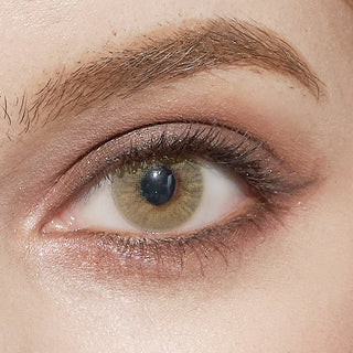 Close up of Pink Label Dewy Hazel Natural Color Contact Lens for Dark Eyes