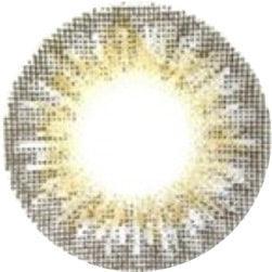 Close up detailed view of a grey contact lens design showing dots and a radial pattern designed to cover underlying iris color