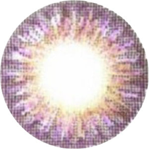 Close up detailed view of a purple contact lens design showing dots and a radial pattern designed to cover underlying iris color