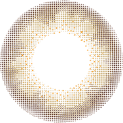 Graphic design of Lilmoon 1-Day Rusty Beige (10pk) circle contact lens packaging with dot pattern and detailed limbal ring, designed to enlarge the eyes