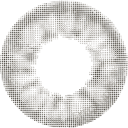 Graphic design of Lilmoon 1-Day Smokey Grey (10pk) circle contact lens packaging with dot pattern and detailed limbal ring, designed to enlarge the eyes
