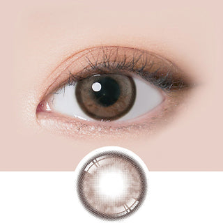 Design of the i-Sha Molton Ash Brown coloured contact lens from Eyecandys on a white background, showing the pixel dotted detail and limbal ring.