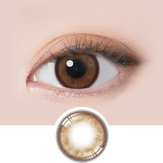 Design of the i-Sha Molton Amber Brown coloured contact lens from Eyecandys on a white background, showing the pixel dotted detail and limbal ring.
