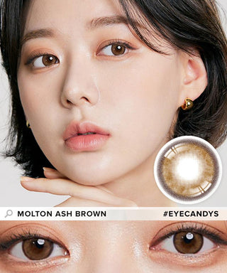 Design of the i-Sha Molton 1-Day Amber Brown (10pk) coloured contact lens from Eyecandys on a white background, showing the pixel dotted detail and limbal ring.