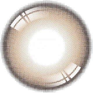 Design of the i-Sha Oriana Mune Brown coloured contact lens from Eyecandys on a white background, showing the pixel dotted detail and limbal ring.