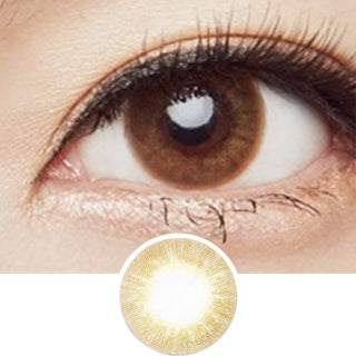 EyeCandys Libre Brown Color Contact Lens modelled on a dark eye with simple eye makeup
