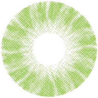 Close up detailed view of Shade Green contact lens design showing dots and a radial pattern by EyeCandys