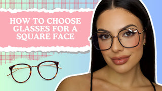 Woman wearing oversized frames next to round tortoiseshell glasses for square face styling tips.
