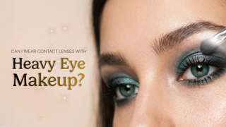 Model wearing teal colour contact lenses while applying heavy smoky eye makeup — EyeCandys colored contacts for glam and cosplay looks.