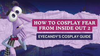 Fear cosplay guide banner featuring Fear from Inside Out in a houndstooth vest and bowtie.