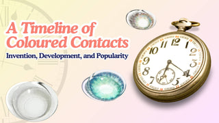 illustration showing a vintage hand watch and colored contacts scattered in the background