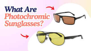 An image showcasing two types of photochromic sunglasses with their unique lens tints, highlighting their innovative ability to adapt to changing light conditions for optimal eye protection.