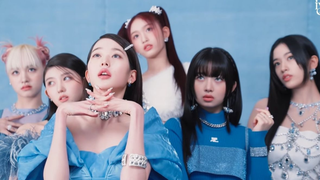 K-pop group IVE posing in blue and white outfits with silver jewelry, embodying the IVE aesthetic.