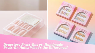 Comparison of drugstore press-on nails and handmade press-on nails side by side
