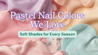 Swirls of pastel nail colors in soft pink, lavender, yellow, and mint with title text Pastel Nail Colors We Love.