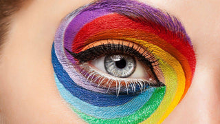 grey color contact lenses and colorful eye make up