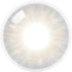 Design of the Olola Amuse Grey (KR) colored prescription contact lenses from Eyecandys on a white background, showing detailed dotted patterns designed to enhance the iris.
