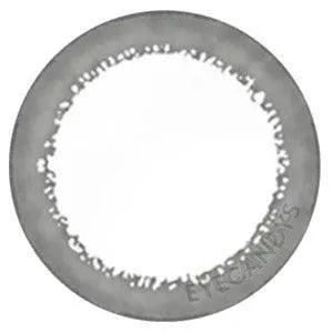 Closeup of Acuvue Define Accent Black prescription color contact lens (circle lens) design, showcasing a dark limbal ring, on a white background.