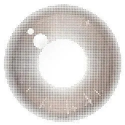 Design of the Chuu Aube Pie Moon Brown prescription color contact lens dailies from Eyecandys on a white background, showing the fine pixel detail and enlarging limbal ring.