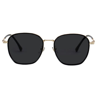 the Azores Oversized Square Sunglasses frames, in Black Gold, available in blue light blocking lenses and readers, photographed on a white background, from EyeCandys